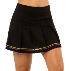Long Micro Tuck Pleat Skirt Women - Black, Neon Yellow -Padel Pro Shop 00260000 11
