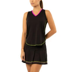 Long Micro Tuck Pleat Skirt Women - Black, Neon Yellow -Padel Pro Shop 00260000 13