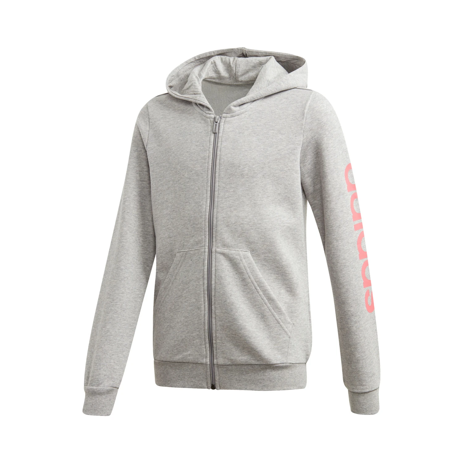 ADIDAS Essentials Linear Zip Hoodie Girls - Lightgrey, Coral 3 ADIDAS Essentials Linear Zip Hoodie Girls - Lightgrey, Coral
