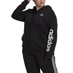 ADIDAS Linear FT Plus Size Zip Hoodie Women - Black, White -Padel Pro Shop 15564000 15