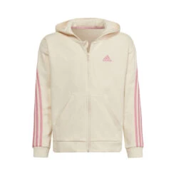 ADIDAS 3 Stripes Zip Hoodie Girls - Cream, Pink